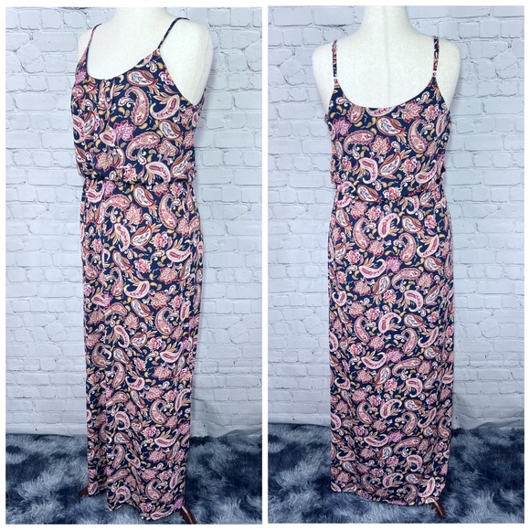 👗|•NAIF•| Navy Paisley Elastic Waist Maxi Dress Size Large - Picture 2 of 13